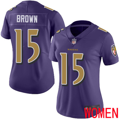 Baltimore Ravens Limited Purple Women Marquise Brown Jersey NFL Football #15 Rush Vapor Untouchable->youth nfl jersey->Youth Jersey